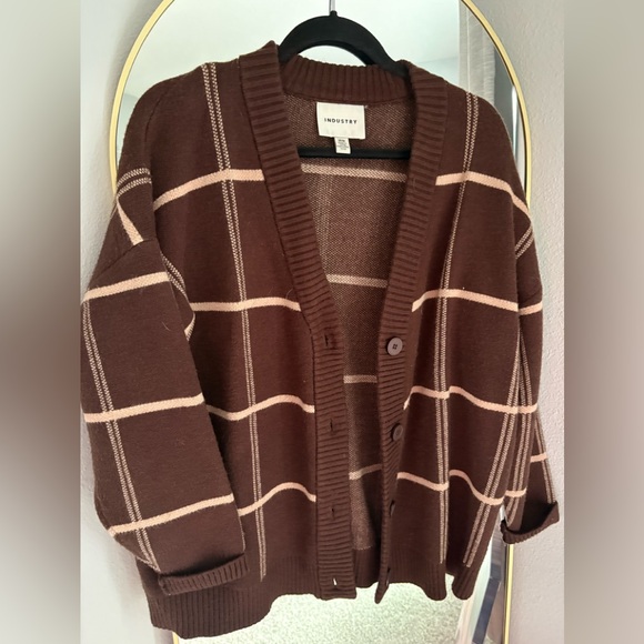 INDUSTRY Sweaters - Industry Chocolate Brown Windowpane Button-Front Cardigan